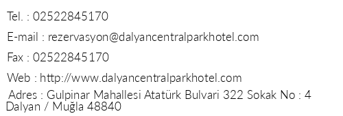 Dalyan Central Park Hotel telefon numaralar, faks, e-mail, posta adresi ve iletiim bilgileri